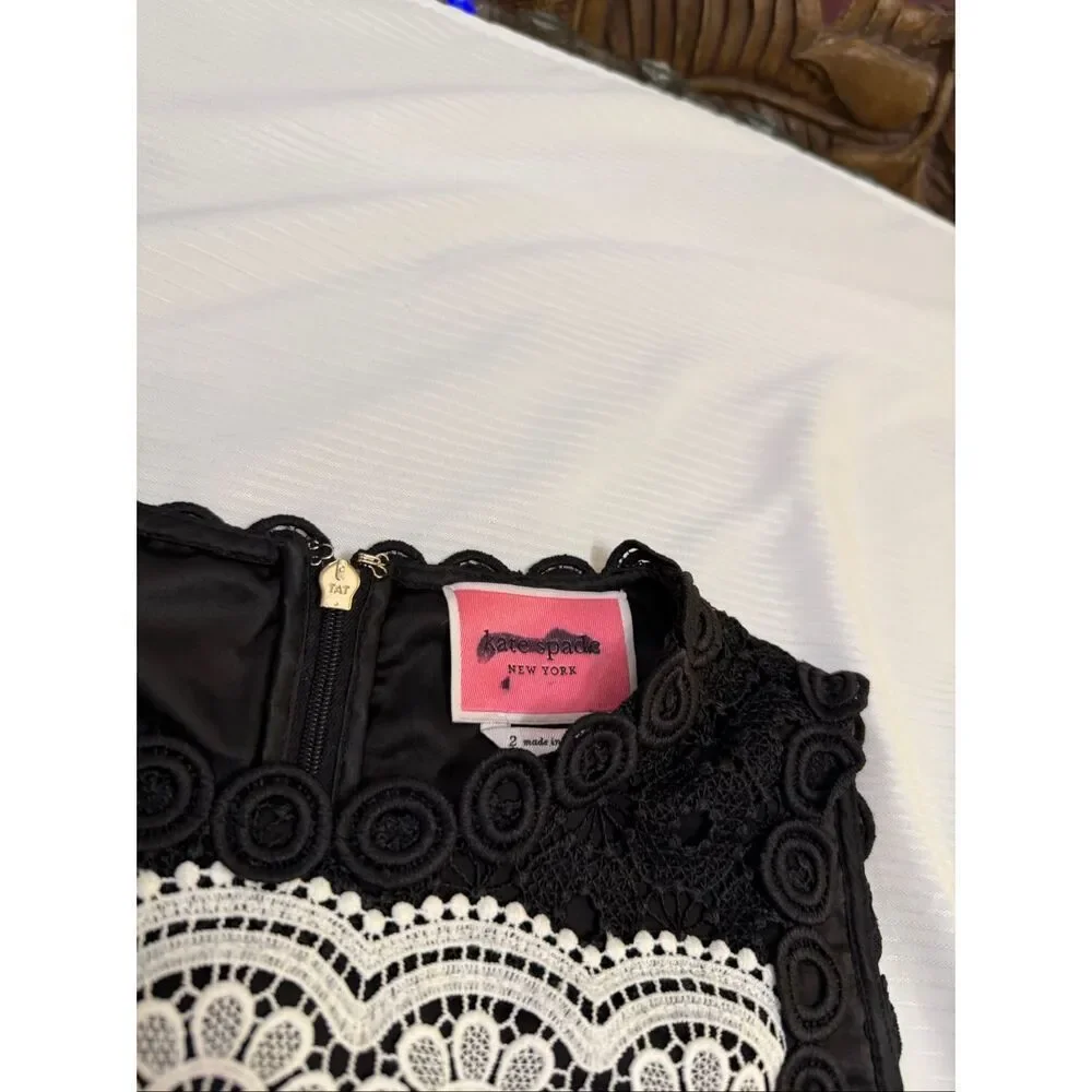 KATE SPADE Dot Lace Floral Black and White Shift Dress Size 2